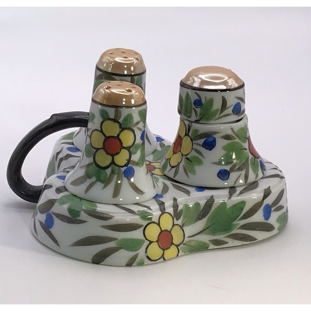 VTG/Antique Japanese‎ Lusterware Hand Painted Condiment Set